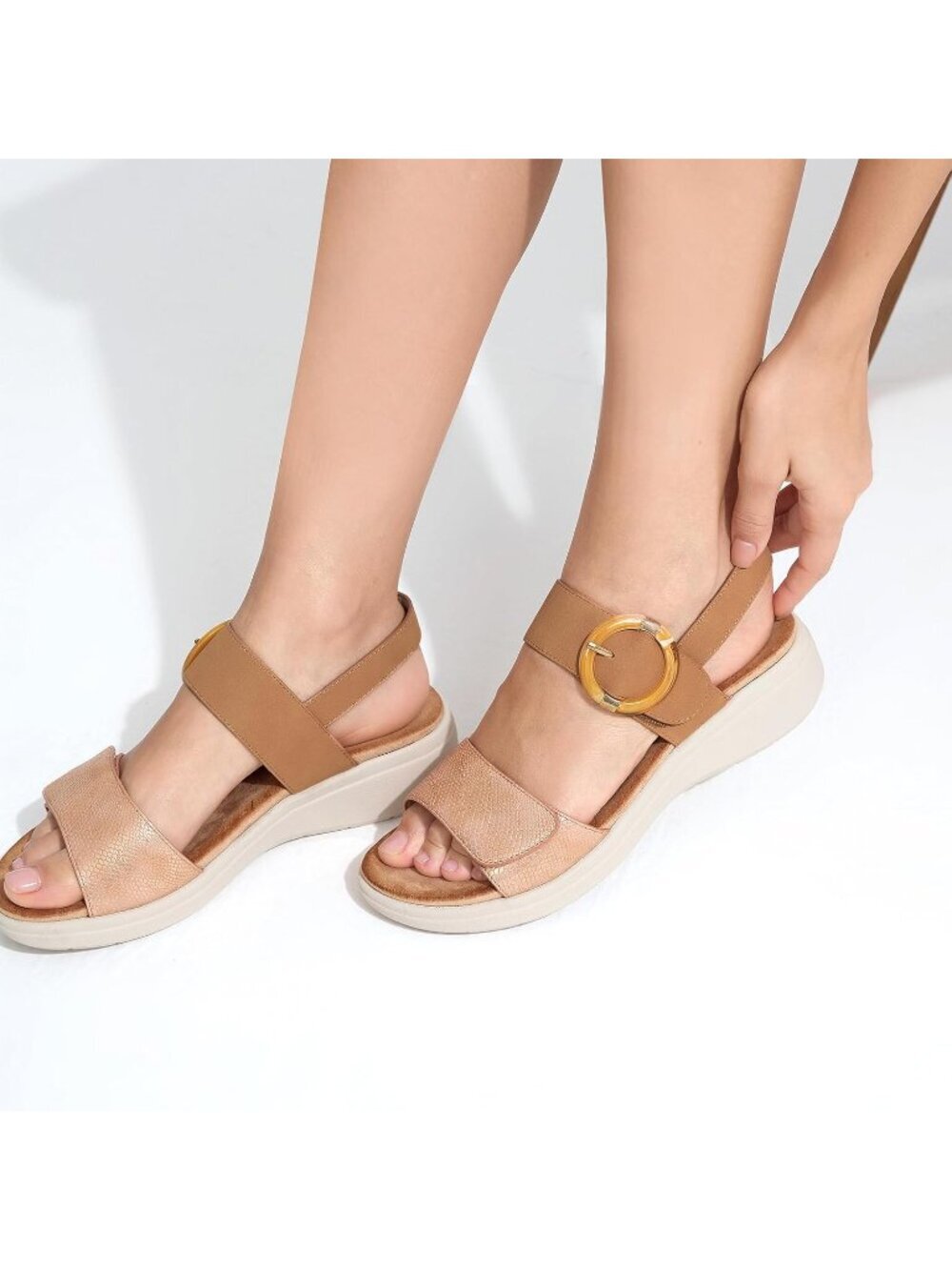 Women's Brown Summer Comfortable Open Toe Comfy Casual Wedge Walking Sandals - Picture 4 of 6
